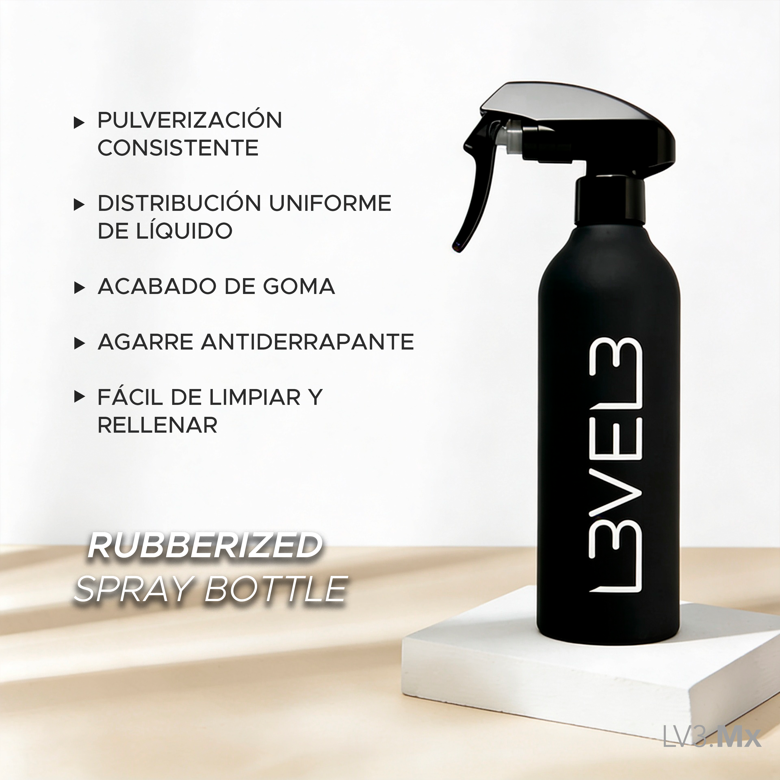 L3VEL3 RUBBERIZED WATER SPRAY BOTTLE BLACK