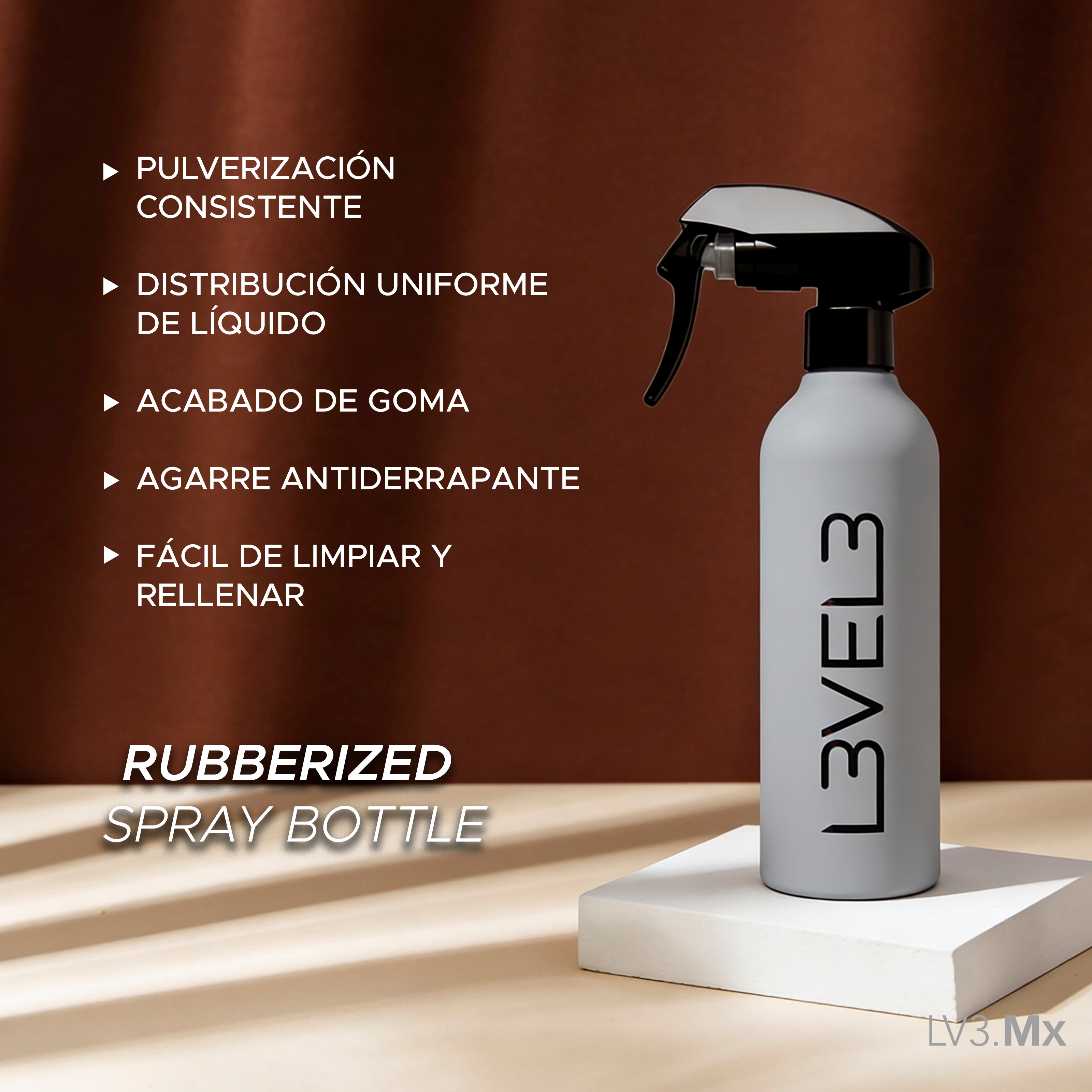 L3VEL3 RUBBERIZED WATER SPRAY BOTTLE GREY