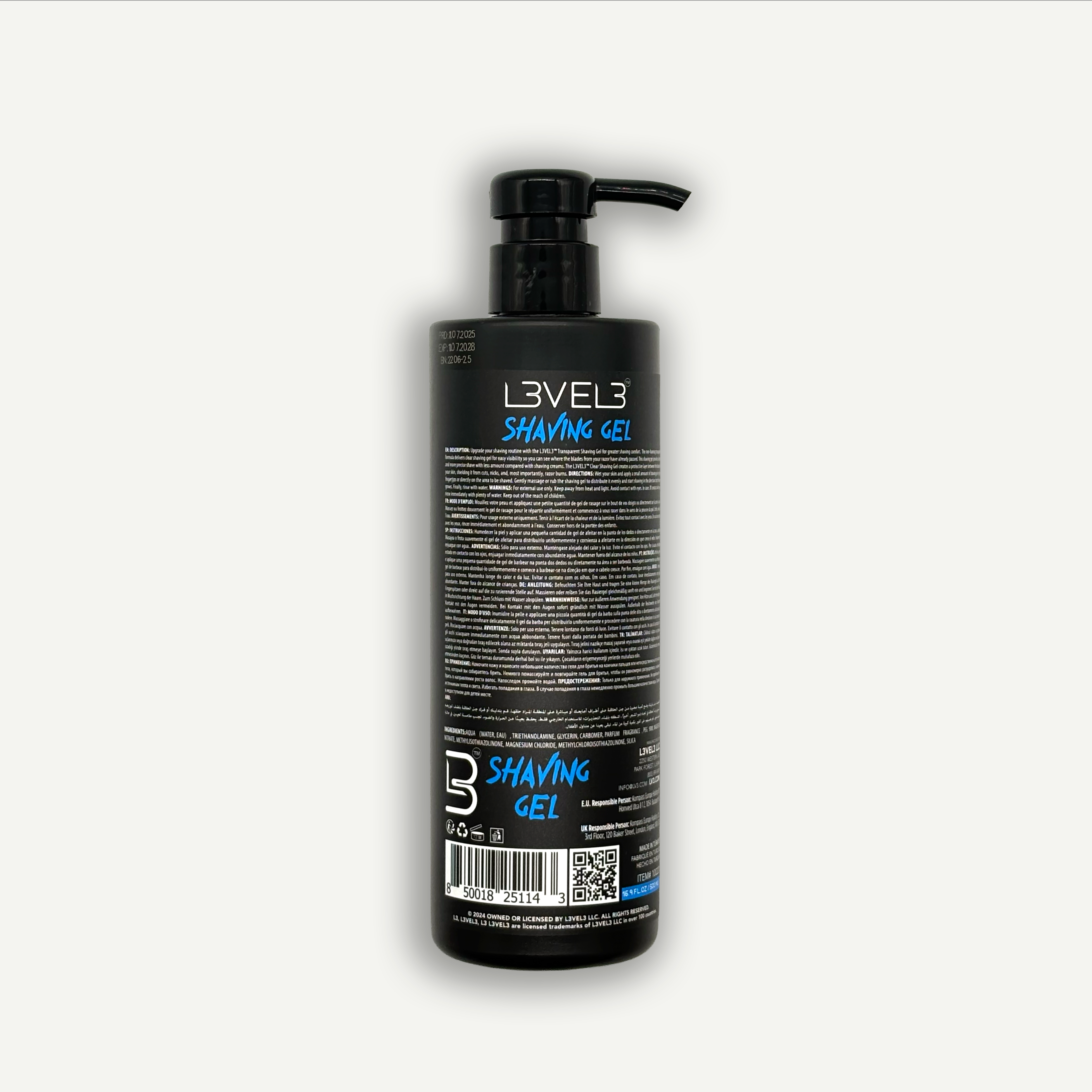 L3VEL3 Shaving Gel Aqua 500 ml