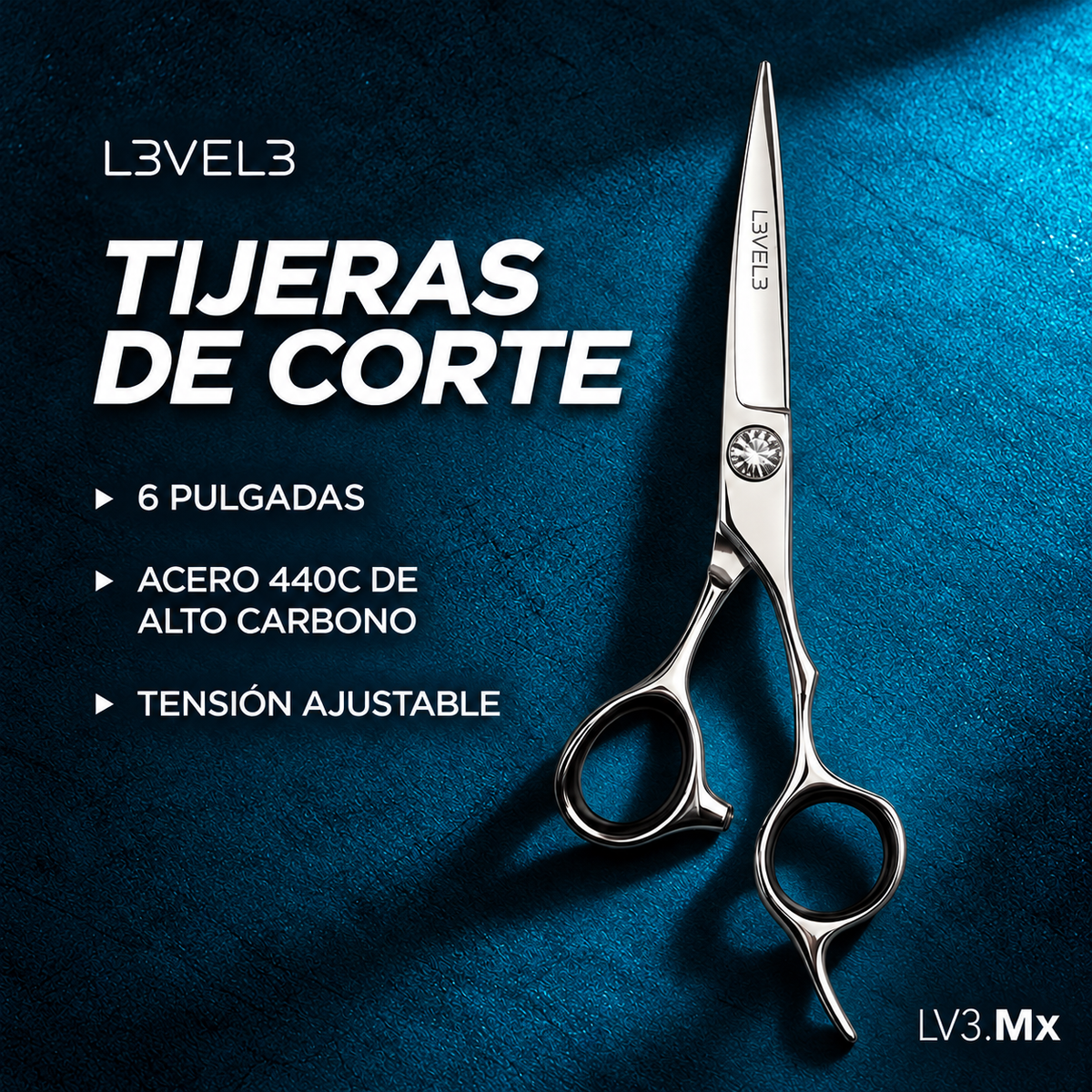 L3VEL3 6 INCH CUTTING SHEARS 440C — Características — fondo azul