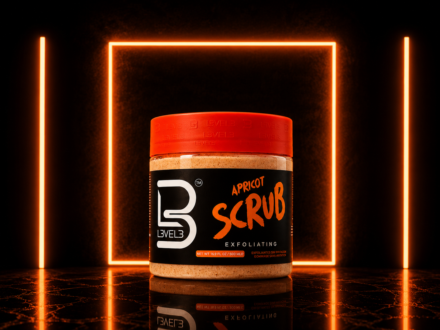L3VEL3 Apricot Scrub 500ml: Exfoliación natural para una piel suave, limpia y revitalizada