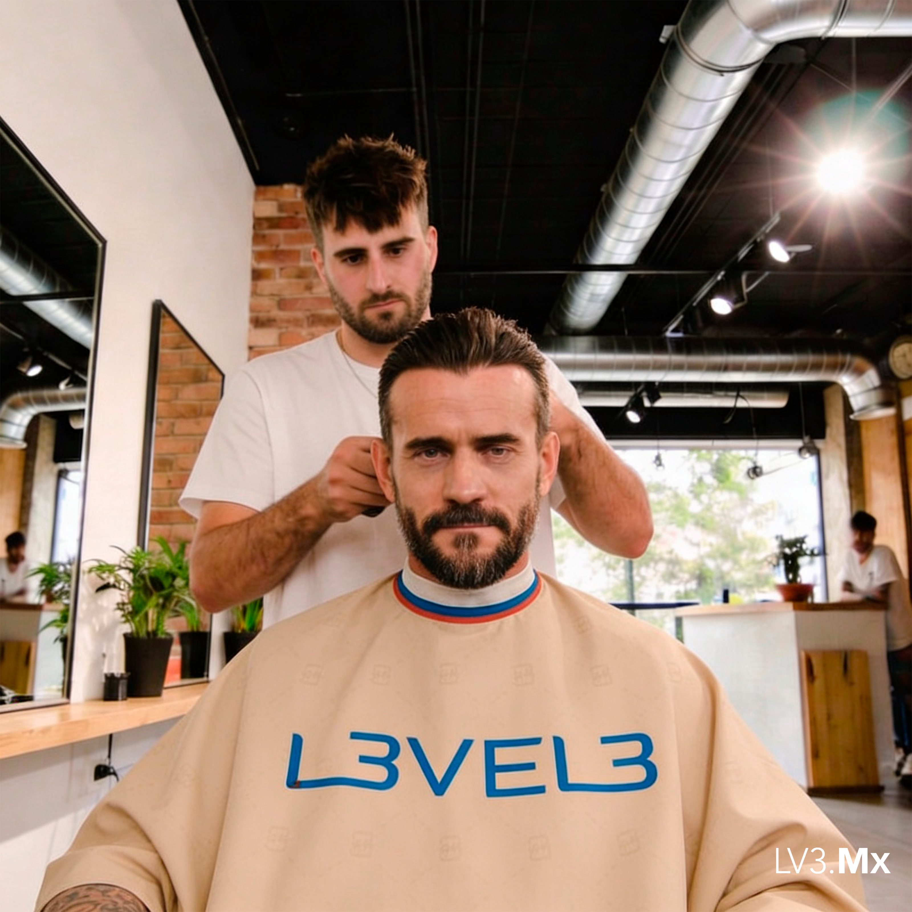 L3VEL3 CAPE WITH RUBBER NECK (BEIGE W/RED TRIM)