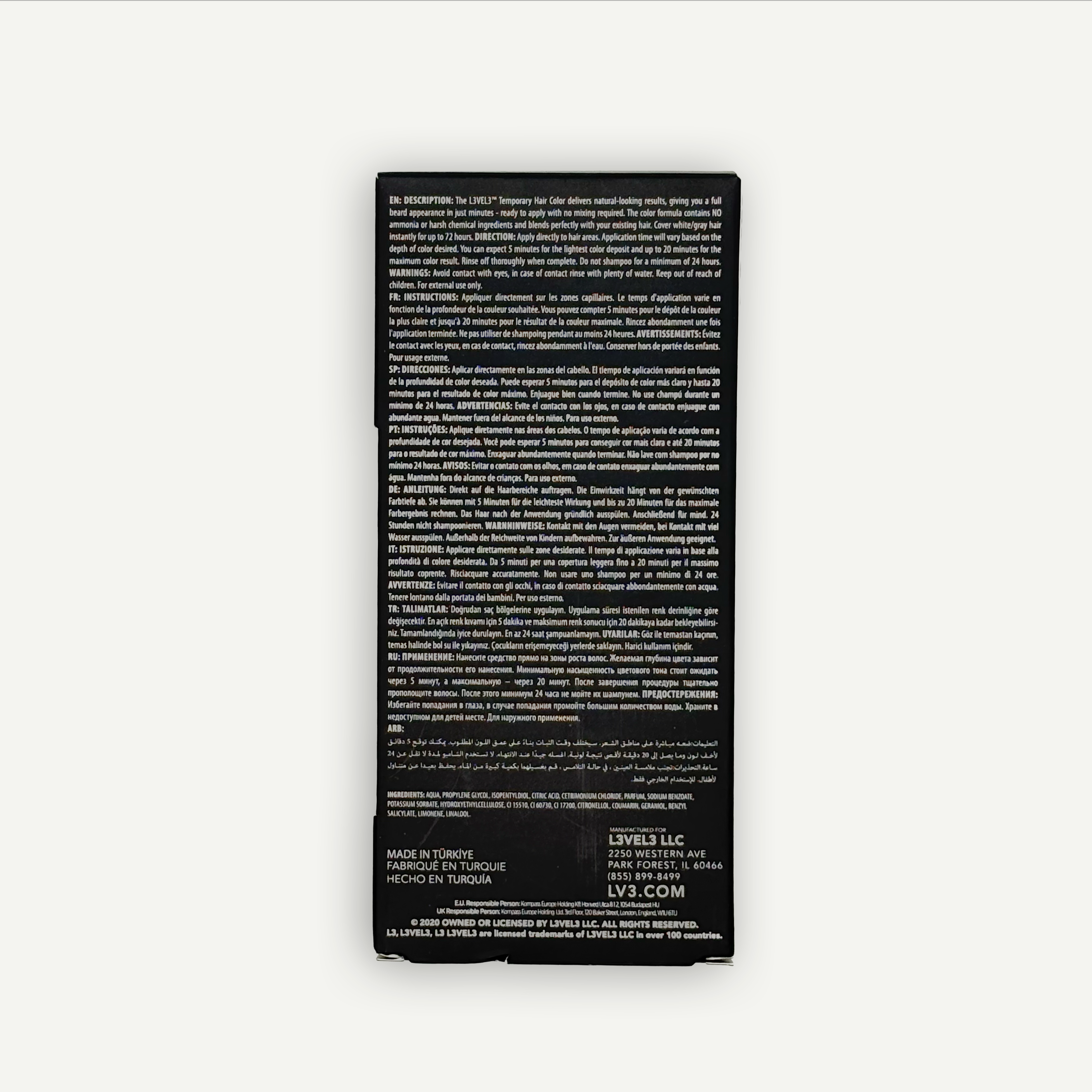 L3VEL3 TEMPORARY BEARD COLOR BLACK 125ML