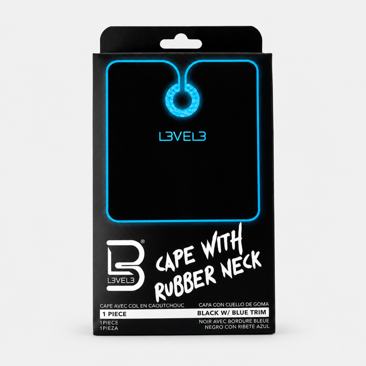 L3VEL3 Cape with Rubber Neck (Black w/Blue Trim)