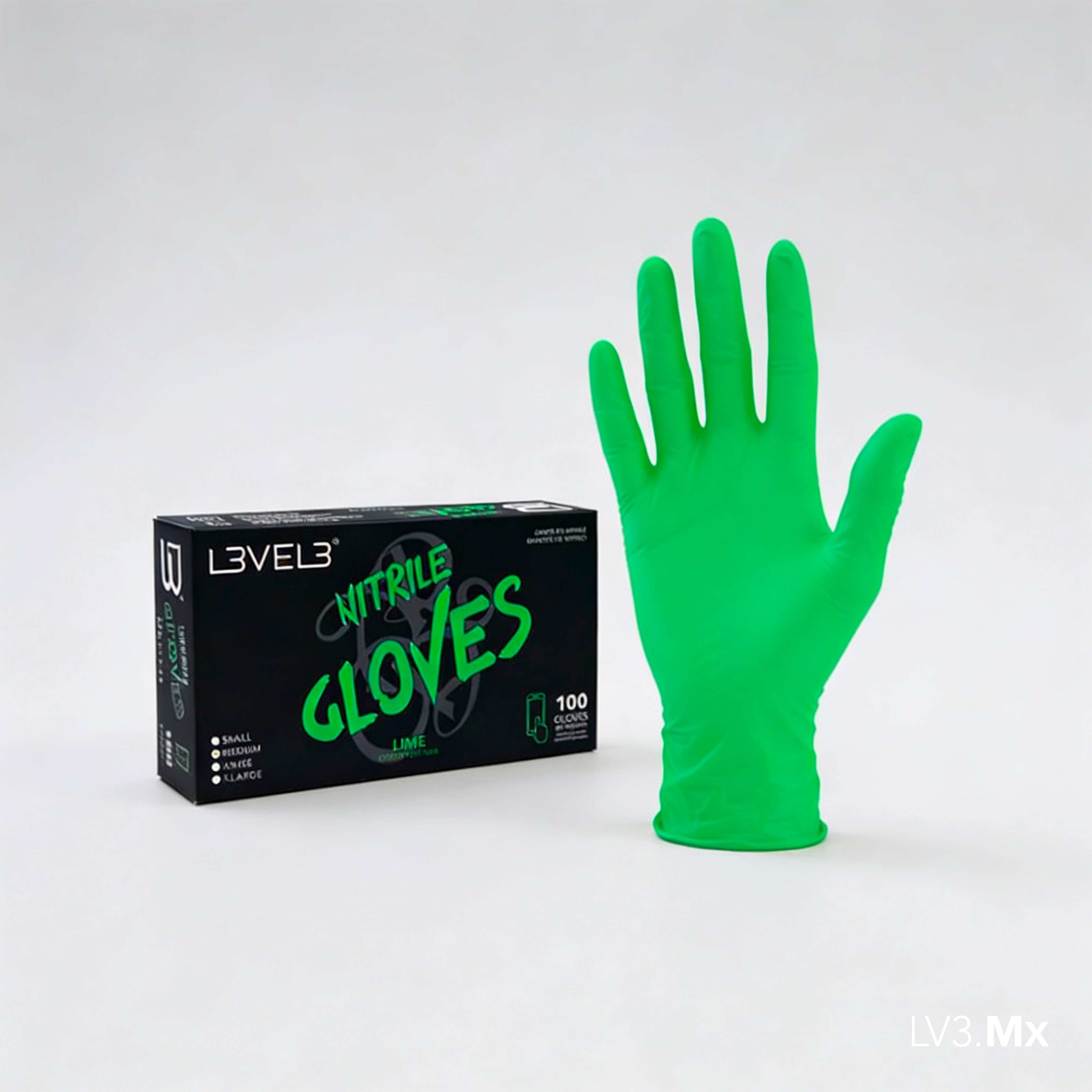 L3VEL3 NITRILE GLOVES LIME 100CT