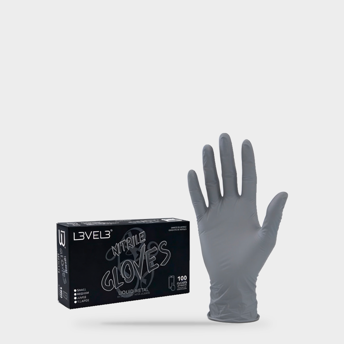 L3VEL3 Nitrile Gloves Liquid Metal 100 ct — Portada