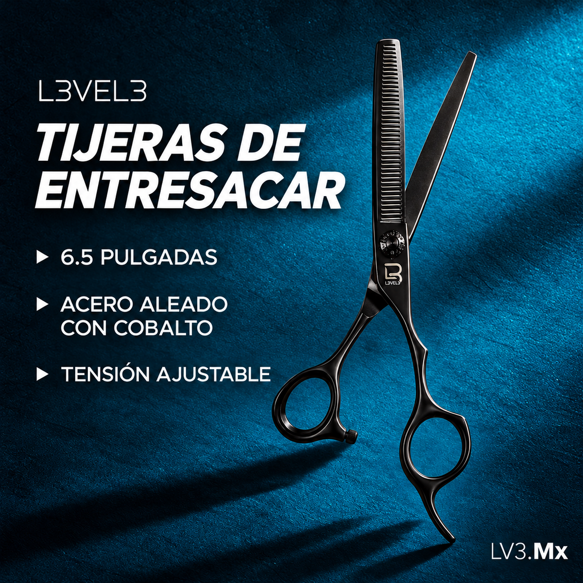 L3VEL3 6.5 THINNING SHEARS COBALT — Características — fondo azul