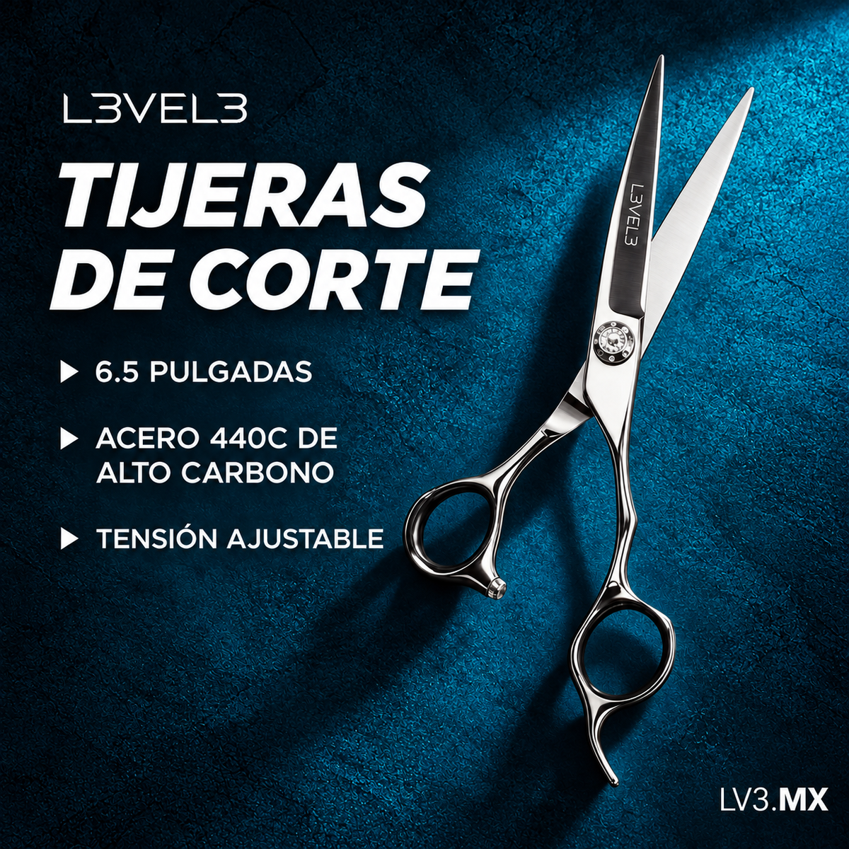 L3VEL3 6.5 INCH CUTTING SHEARS 440C — Características — fondo azul